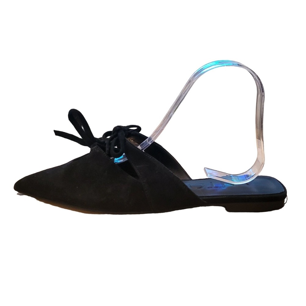 Antonio Melani Mule Flat Women Sz 7.5 Bow Leather Suede Black Pointed Toe Office